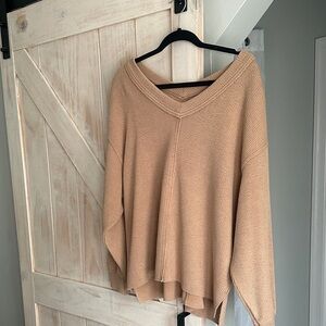Aerie Tan V-Neck Sweatshirt